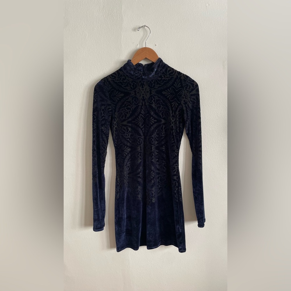Free People Midnight Blue Velvet Long Sleeve Dress